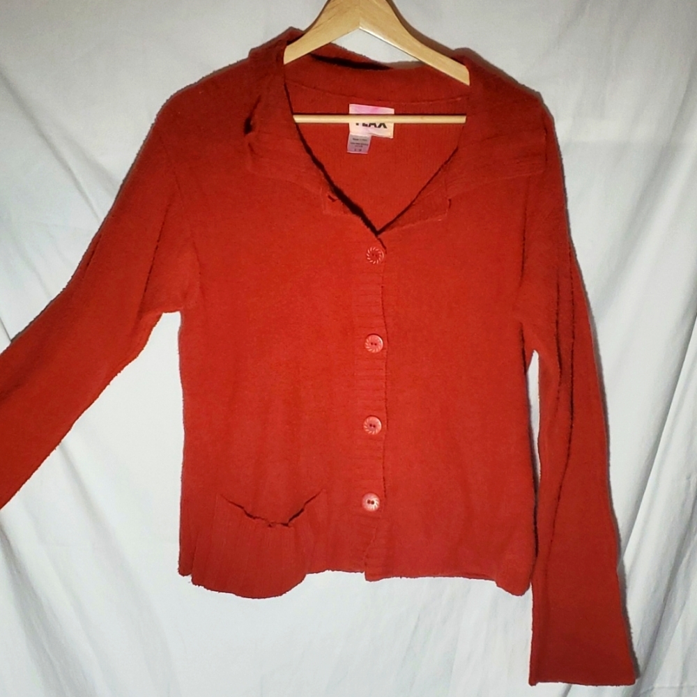 FLAX Lagenlook Pima Cotton Boucle Long Sleeve Pocket Sweater M